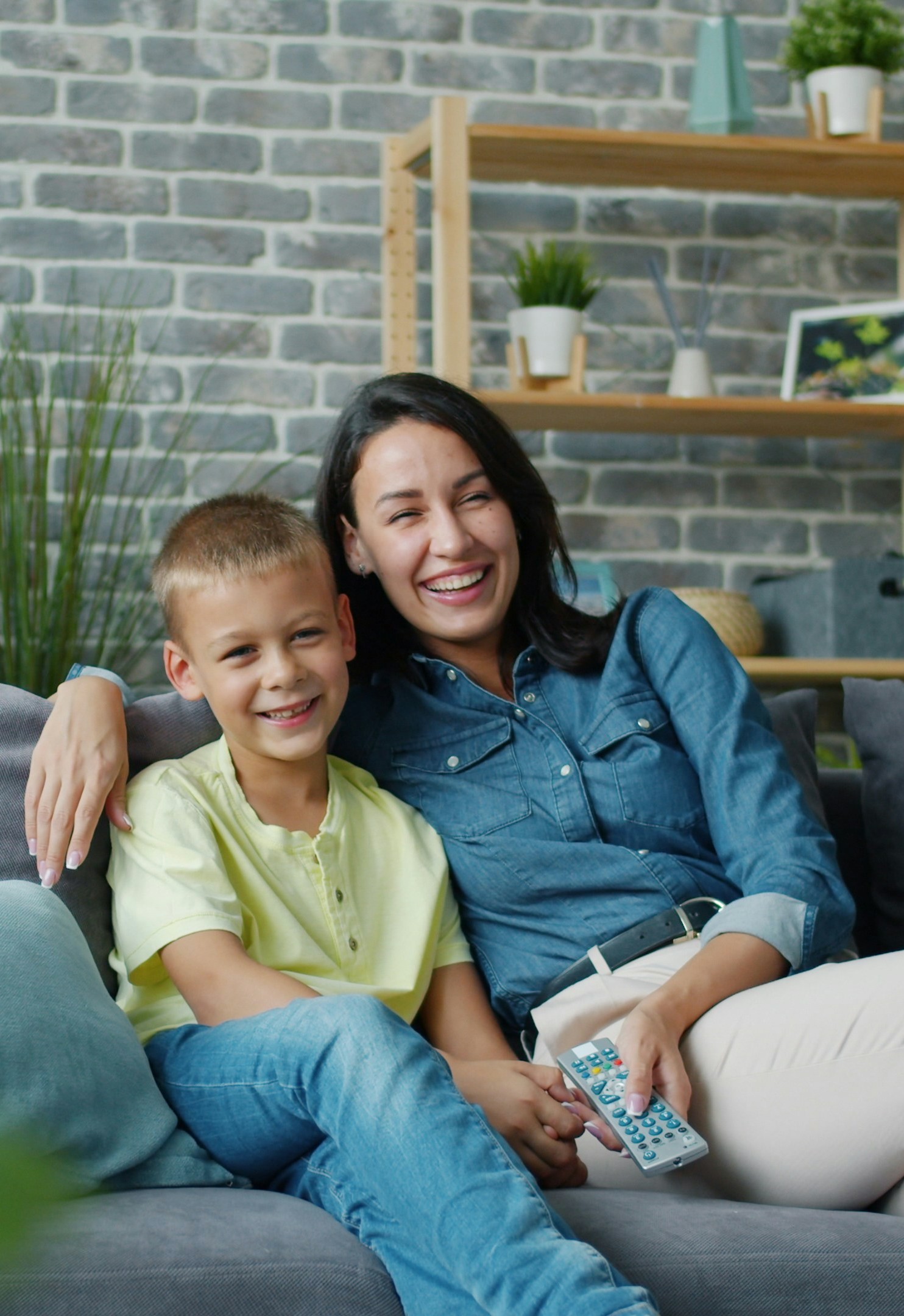 Happy family in modern furnished living space